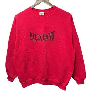 vintage 90s Lee red black Kitty Hawk North Carolina graphic crewneck sweatshirt